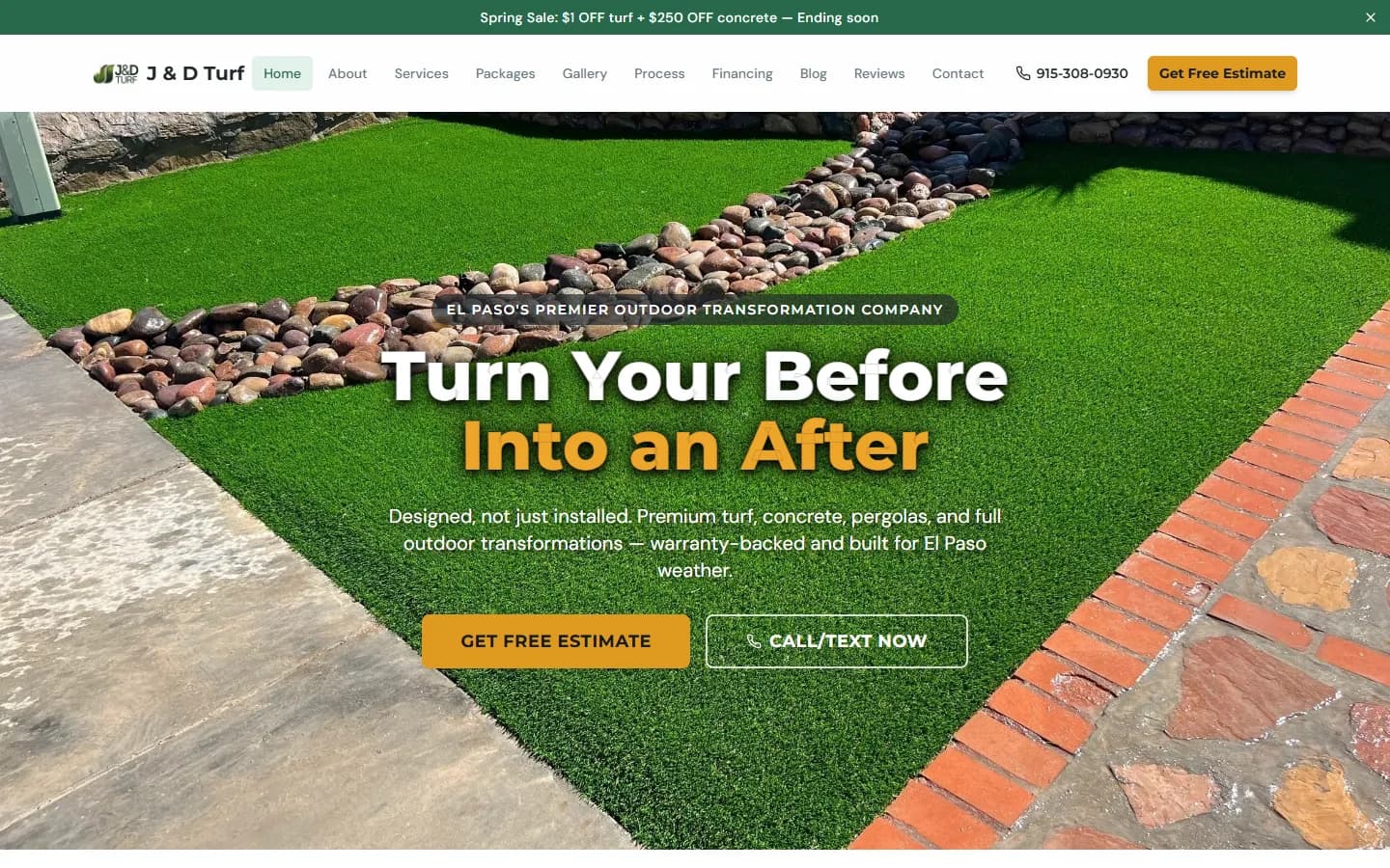 J & D Turf homepage
